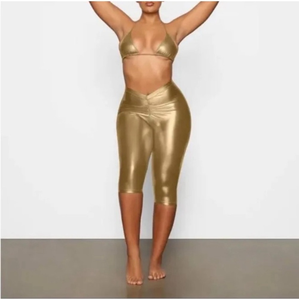 New Skims Metallic Swim V Waist Pant Gold 2X Plus Size